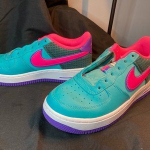 Air Force 1, Youth 4.5, Retro 80's theme. Teal, Pink, purple